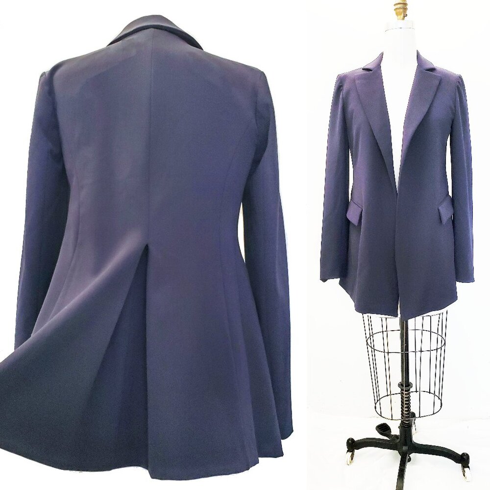 Sonia Speciale Womens Open Front Navy Gabardine Wool Blend Blazer Jacket